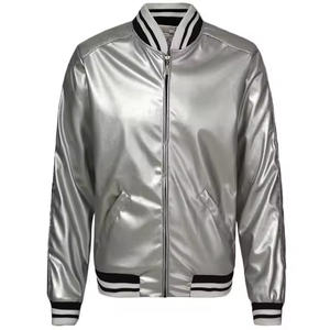 Men's <b>Silver</b> Woolen Varsity <b>Jacket</b> Casual Covered Button Closure Front Solid Color Regular Fit Winter Wear Stylish - Product Image 1