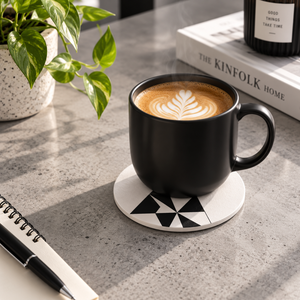 Geometric Coaster Set of 4 MDF Round Drink Coasters Heat Resistant <b>Table</b> <b>Protectors</b> Cork Backing Modern Home Office Decor | Set - Product Image 3
