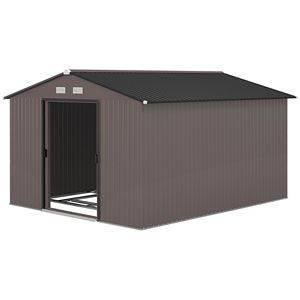 Casetta da Giardino Marrone Facile da Montare 11x9 con Fondamenta, Porte Scorrevoli e Prese d'Aria per Giardino, Cortile e Patio - Product Image 1