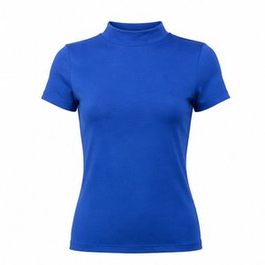 Customize Royal Blue Womens Fitted Stretch Fit Mock Neck Short Sleeve <b>T</b> <b>Shirt</b> Breathable Cotton <b>Modal</b> Jersey - Product Image 1