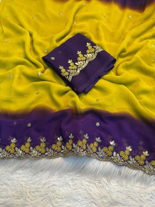 Blusa de Sari de Verano con Bordado de Colores Brillantes, Estilo Informal, para Fiestas, Correr, en Color Georgette de Seda Sintética - Product Image 6