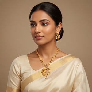 Divyoro Copper Floral <b>Ruby</b> Gold <b>Necklace</b> Earring Set Diamond Accents Women Wedding Party Jewelry Classic Style 24K Gold Plated - Product Image 3