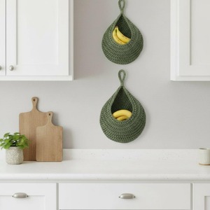 Set Of 3 Wall Hanging <b>Basket</b> For Kitchen Use Stylish Macrame <b>Storage</b> Organizer For Fruits <b>Vegetables</b> And Essentials From India - Product Image 5