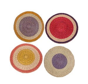 Handwoven Natural Seagrass Round Placemat, Multicolor Braided Table Mat with Concentric <b>Ring</b> Design for Home and Table Decor - Product Image 5