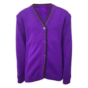 เสื้อคาร์ดิแกนถักคอวีสีม่วงสำหรับผู้หญิง แขนยาว สไตล์ลำลอง ติดกระดุมด้านหน้า สีพื้น - Product Image 2