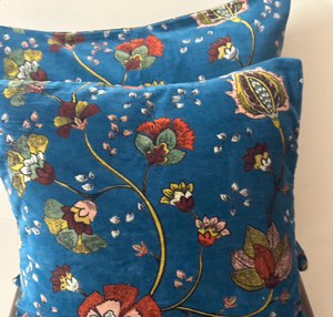 <b>Blue</b> Velvet Cushion Covers with Multicolor Floral Vine Print Decorative <b>Throw</b> Pillows for Sofa Bedroom and Home Decor - Product Image 2