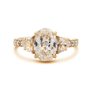 Elegant Bridal Oval Cut Lab Grown Diamond IGI Certified Solid Yellow Gold <b>Ring</b> for Women Luxury Three Stone Half-<b>Moon</b> Side <b>ring</b> - Product Image 1