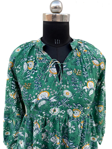 Vestido de Verano de Algodón para Mujer, Estampado a Mano, Vestido de Algodón con Capas, Cuello Mao, Manga Larga, Estampado Floral, Vestido Largo Maxi - Product Image 2