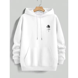 Sweat-shirt à capuche blanc pour homme, 100% coton, molleton tricoté, décontracté, avec poche, coupe classique, hiver, écologique - Product Image 1