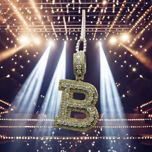 Colgante Unisex Estilo Hip Hop con Inicial B Chapado en Oro de 14k, Diamante Moissanita, Colgantes y Dijes de Moda - Product Image 3