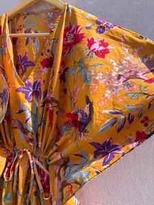 Bird Print Floral Cotton <b>Kaftan</b> Dress for Women Boho <b>Beach</b> Cover up Kimono Style Daily Wear Straight Maxi <b>Kaftan</b> - Product Image 4