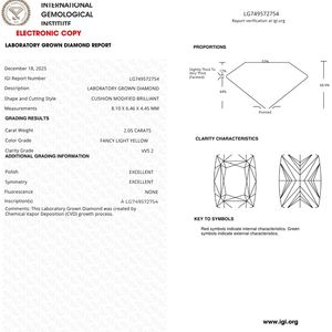 เพชรทรงคุชชั่น 2.05 กะรัต VVS2 สีเหลืองแฟนซีเข้ม เพาะเลี้ยงในห้องปฏิบัติการ - Product Image 3