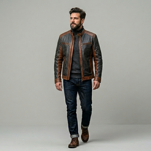 Veste en cuir pour homme style café racer, prix de gros, haute qualité, meilleur style, veste en cuir tendance pour homme - Product Image 4