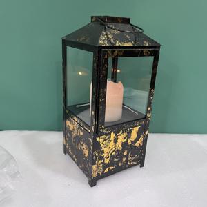 Lanterne à bougie vintage en métal, panneaux en verre, finition rustique noir et or, à suspendre ou à poser, décoration d'intérieur, design artisanal L517 6x6x14 pouces - Product Image 6