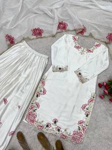 Conjunto de Traje Salwar Farshi para Mujer TENNECY, Seda Devsena Pura, Bordado Intenso, Reversible, Secado Rápido, Elástico, Sin Arrugas, para Diwali - Product Image 2