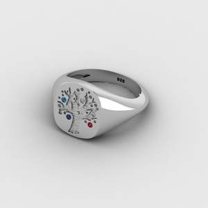 Bague Chevalière Tendance en Argent Sterling 925 Plaqué Or 13mm avec Pierre Coussin Arbre de Vie et Pierres Colorées, Bijoux Fins pour Hommes - Product Image 3