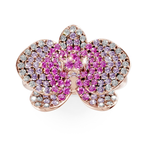 Rose <b>Gold</b> Flower <b>Cocktail</b> <b>Ring</b> With Pink Crystal Pave Setting Women's Romantic Jewelry - Product Image 2