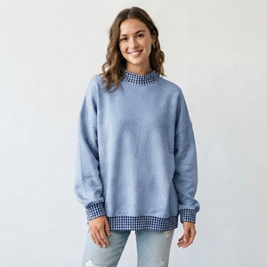 <b>Women</b> Loose Fit Mockneck Sweatshirt Minimalist Long Sleeve Casual Fashion <b>Top</b> Customizable Logo Printing - Product Image 1