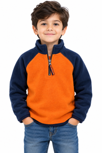 Sweat-shirt à col zippé en sherpa pour enfants, orange et bleu marine, de qualité supérieure, veste d'hiver chaude pour garçons, manches longues - Product Image 1