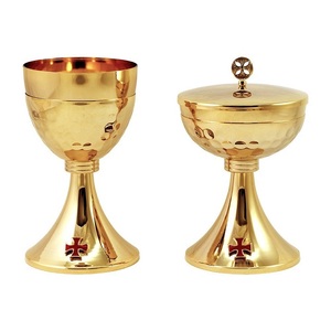 Decorative Brass Church Gold finished Chalice and Paten Set Classic Religious Church Supplies Metal Durable Barware <b>Tools</b> - Product Image 5