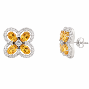 925 <b>Silver</b> <b>Stud</b> <b>Earrings</b> Yellow Zircon Flower Clover Shape Ear <b>Studs</b> with Clear Stone Halo for Women - Product Image 6