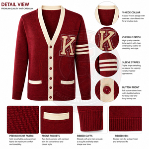 เสื้อคาร์ดิแกนไหมพรมคอวีสีแดงสำหรับผู้หญิง แบรนด์ Alpha Fraternity KAP  ตกแต่งด้วยตัวอักษรกรีกแบบเชนิลล์  ขอบตัดสีสไตล์ Preppy - Product Image 6