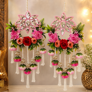 Adorno de Pared Floral con Perlas, Par de Espejos de Loto Rosa, Borla de Rosa, Decoración para Bodas, Festivales y Hogar - Product Image 3