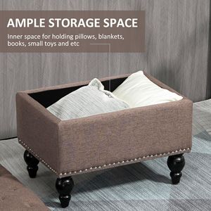 Panca contenitore in tessuto trapuntato con bottoni, multiuso per casa e ufficio, con coperchio rimovibile e gambe in legno - Product Image 5