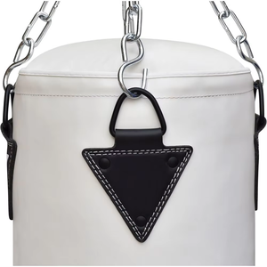 Sac de frappe de boxe blanc robuste avec fermeture à lacets et design à rayures noires/rouges, en PU durable pour l'entraînement des adultes - Product Image 3