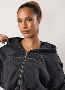 Conjunto deportivo para mujer, corte ajustado, tela de algodón y poliéster, sudadera con cremallera, pantalones jogger, ropa para gimnasio, fitness y entrenamiento. - Product Image 3