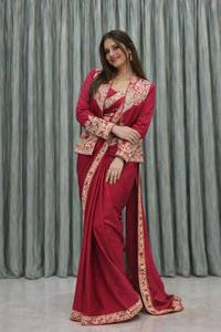 Conjunto de Saree Tradicional de Verano de Lujo 2026, Listo para Usar, con Chaqueta Blazer Bordada, Pantalón Indo-Occidental de Diseñador, para Bodas - Product Image 3