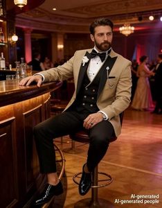 Costume d'affaires pour homme noir avec col mandarin en tissu respirant polyester/coton velours côtelé - Product Image 2
