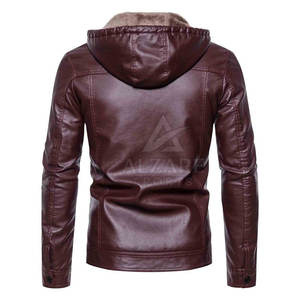 Veste d'hiver classique décontractée en cuir avec capuche réglable et construction de coutures durables - Product Image 2