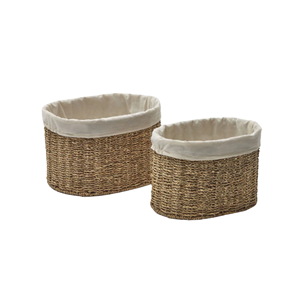 Cesta ovalada de junco marino, cesta de junco marino natural, cesta plegable con forro para almacenamiento en el hogar, cesta al por mayor de Vietnam - Product Image 3