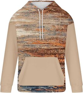 Sweat à capuche pour homme avec imprimé graphique abstrait – Sweat-shirt décontracté à blocs de couleurs avec poche - Product Image 2