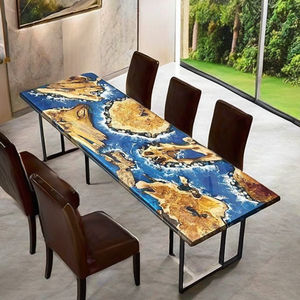 Table à manger rectangulaire en résine époxy artisanale de luxe, plateau en bois d'acacia moderne imperméable, utilisation en intérieur dans le salon - Product Image 1