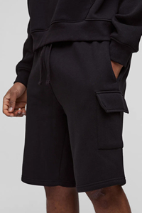 Shorts cargo noirs pour hommes avec logo imprimé sur le devant, taille à cordon de serrage, style décontracté, tissu tricoté respirant, longueur Bermuda - Product Image 3