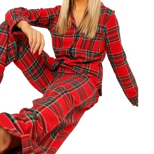 Women Cotton Sleepwear Brushed Check Loungwear Long Sleeve Pants Flannel Check <b>Trousers</b> Pajamas - Product Image 3
