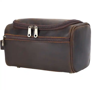 Neceser de Viaje con Doble Cierre, Bolsa de Aseo para Hombre con Bolsillo para Teléfono, Bolsa de Cosméticos de Cuero para Hombre, Bolsa de Aseo Casual - Product Image 1