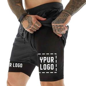 กางเกงขาสั้นแบบรัดกล้ามเนื้อสำหรับผู้ชายกางเกงขาสั้นสองชั้นสำหรับเล่นกีฬาออกกำลังกายโลโก้ของคุณ - Product Image 1