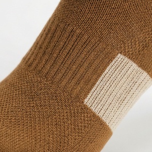 Crew <b>Socks</b> Solid Color Knitted Breathable Adult Regular Style Brown with Cream <b>Toe</b> and Heel - Product Image 5