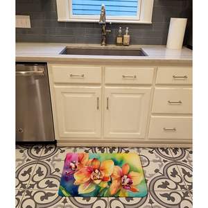 Alfombra de baño de espuma viscoelástica con acuarela de orquídeas, Alfombra de cocina antifatiga lavable a máquina, cojín cómodo, Alfombra de cocina fácil de cuidar - Product Image 2