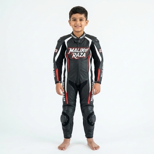 ชุดแข่งรถมอเตอร์ไซค์หนังวัวแท้สำหรับเด็ก ชุดมอเตอร์ไซค์หนังสำหรับเยาวชน ออกแบบสีและโลโก้ได้ตามต้องการ พร้อมชุดเกราะป้องกัน - Product Image 3