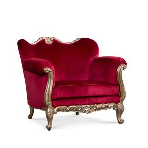 เก้าอี้เลิฟซีทห้องนั่งเล่นสุดหรูสไตล์คลาสสิก ทำจากไม้มะฮอกกานีแท้ หุ้มด้วยกำมะหยี่สีแดง - Product Image 2