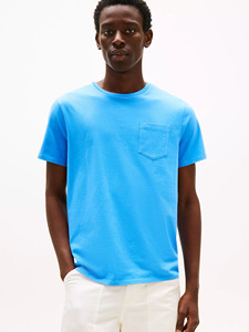 Camiseta Azul Brillante para Hombre, Manga Corta, Cuello Redondo, Corte Regular, Algodón Jersey, Uso Casual, Color Sólido, Bolsillo Frontal, Proveedor Mayorista - Product Image 1