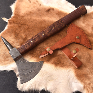 Hache à barbe de style Viking en acier Damas forgé sur mesure de qualité industrielle avec manche en bois et fourreau en cuir, hache de menuisier OEM - Product Image 1