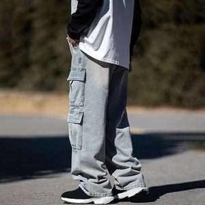 Jeans en denim oversize pour hommes, style streetwear urbain, coupe ample et large, effet usé, délavage acide, MOQ flexible disponible - Product Image 6