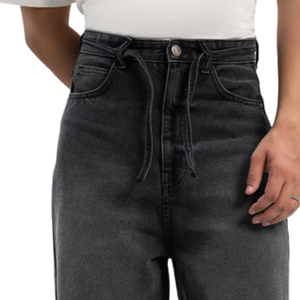<b>Mens</b> Black Washed Denim <b>Jeans</b> Wide Leg Relaxed Fit Casual <b>Drawstring</b> Waist Five Pocket Streetwear Trousers Fashion Pants Casual - Product Image 3