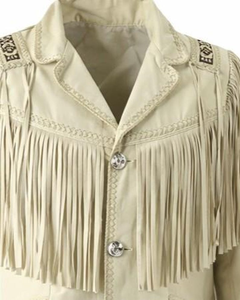 Trendy Wholesale <b>Men's</b> Cream <b>Suede</b> Fringe Western Cowboy <b>Jacket</b> Native Beaded Ranch Wear Custom Logo Available - Product Image 6