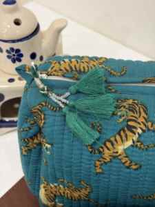 Niharo Women's Wholesale Custom Hand Block Print Cotton <b>Quilted</b> <b>Makeup</b> <b>Bag</b> Set 3 Travel Toiletry Cosmetic Pouch Organizer Teal - Product Image 2